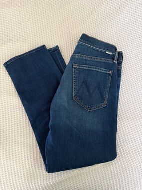 MOTHER Straight Leg Jeans in Dark Blue Denim